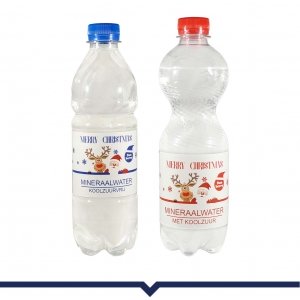 Flesjes water met kerst etiket - 500 ml